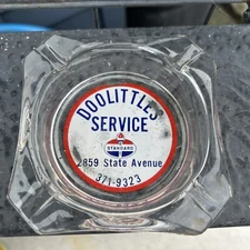 Vintage Standard Gas Oil Advertising Glass Ashtray Doolittles Service State Ave