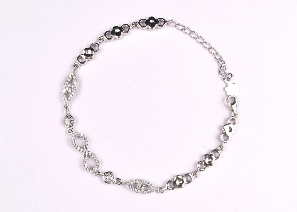 Pulsera artesanal de plata de ley 925 con diseño de ocho piedras preciosas de circón Foto 3 de 4