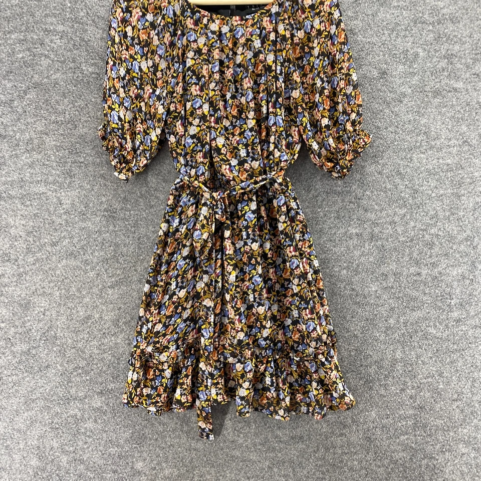 Trixxi Dress Women S Small Black Floral Sheath Midi Belted 3/4 Sleeve Lined - Image 4 of 4