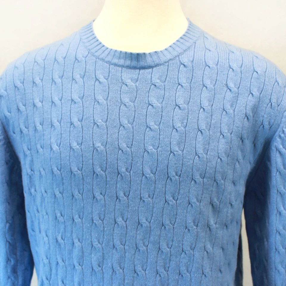 Paul Fredrick Blue Merino Wool Cashmere Cable Knit Pullover Sweater Large - Image 2 of 4