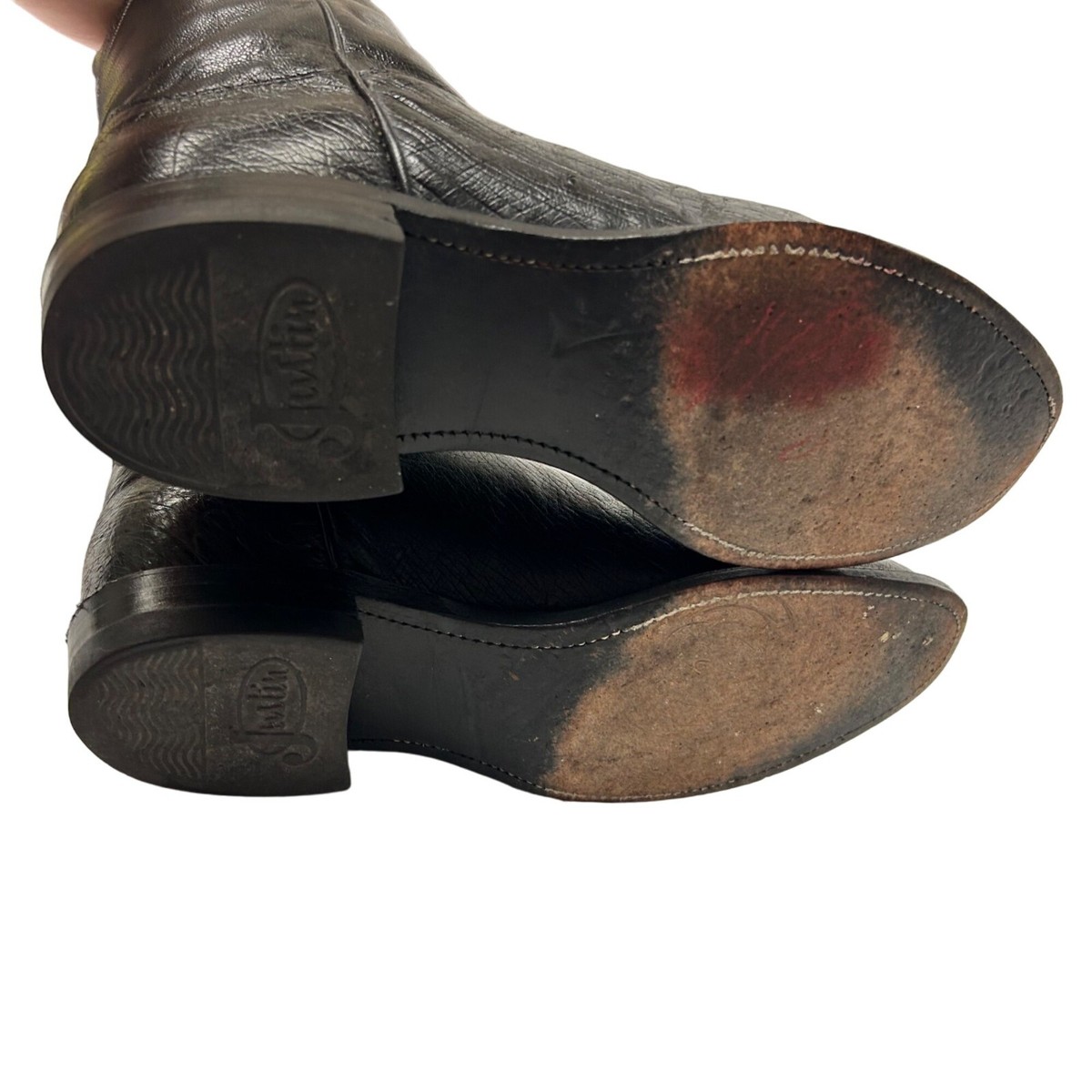 Justin Black Smooth Ostrich Cowboy Western Boots Shoes Men\'s 8 E Vintage Justin Men Black SMOOTH OSTRICH Skin Cowboy Western  main image 4