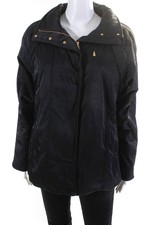 Marker Womens Full Zip Snap Collared Twill Coat Black Size 8