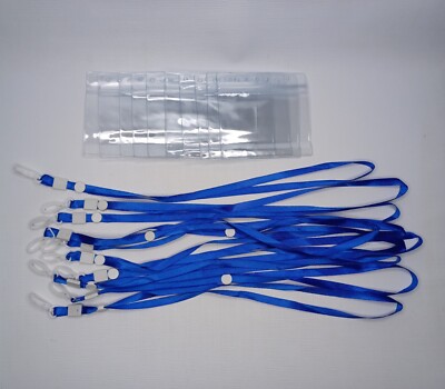 Vinyl Badge Holder & Blue Lanyard Lot Of 10 Holders & Lanyards