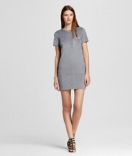 Women's Faux Suede Shortsleeve Seamed Sheath Dress Grey - Large by Allen B.