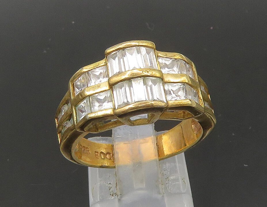 EDCO 925 Sterling Silver Vintage Topaz Gold Plated Band Ring Sz