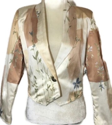 EXPOSE Blazer Cream & Neutral Short Fitted Satin Feel Button Close Womens Size S