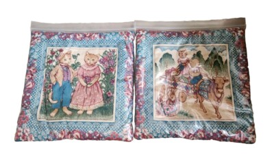 (2) Vintage Rainbow Mountain Crafts Cloth Trivet Fragrance Cute Cats Animals
