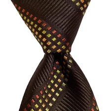 HOLT RENFREW Men's Silk Necktie ITALY Luxury DOT STRIPED Brown/Multi EUC Rare