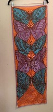 Vtg 44  X 15  Butterfly Silk Blend Scarf Silkscreen Glentex Purple Orange  Blue