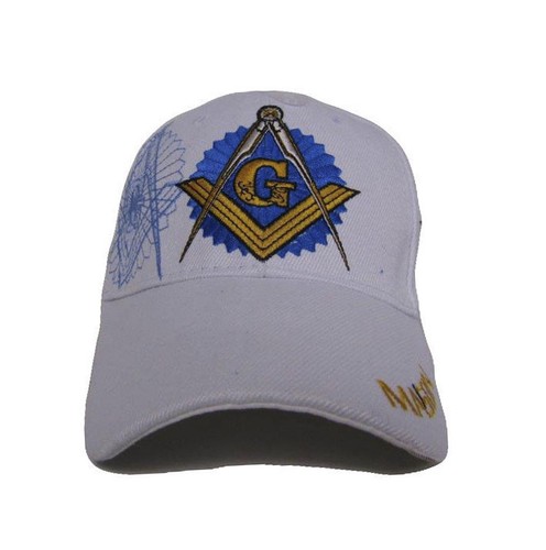 Embroidered White Mason Masonic Shadow Emblem Baseball Style Cap Hat - Picture 5 of 6