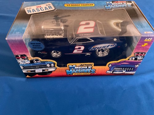 2005 Muscle Machines RUSTY WALLACE 1969 Dodge Hemi Charger R/T NASCAR 1:28 Blue - Picture 2 of 5
