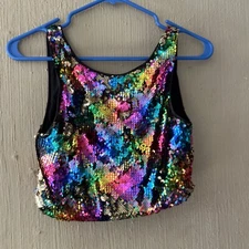 H & M Divided Women's Small Sleeveless Rainbow Colored Sequin Crop Top concert