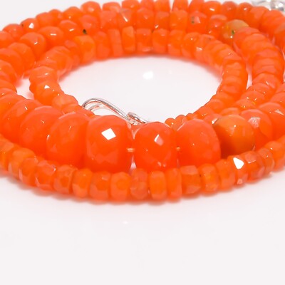 Orangle Ethiopian Opal Gemstone Rondelle Faceted Beads Necklace 18-19'' A-4536