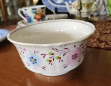 Antique Lusterware Soft Paste Hand Painted Bowl Sprig Crazing Staining 