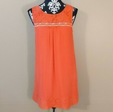 Skies Are Blue Orange Shift Dress with lace and embroidery details Size XSmall