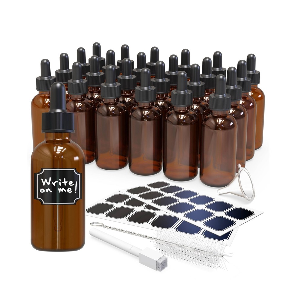 24PK 2 Oz Amber Glass Dropper Bottle |Leakproof Bottle with Dropper Set| Ambe...
