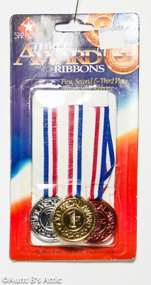 Award Ribbons W/ 1st-2nd & 3rd Place Metals Red/White/Blue Patriotic Award