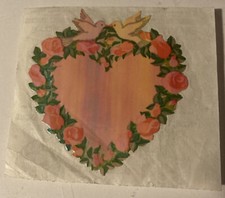 Vintage 1980  s Sandylion Pearly shiny large pink heart sticker w flowers doves