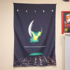 Alien 2x3 foot tapestry VHS Sci Fi horror movie banner wall flag Xenomorph