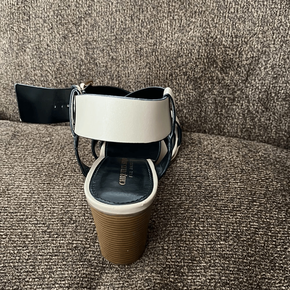 Christian Siriano For Payless Strappy Creamy Beige Block Heels- Size 8