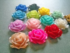 RESIN FLOWER CABOCHONS ASSORTED COLORS 18mm Rose Cabochons Flower Flat Back 50pc