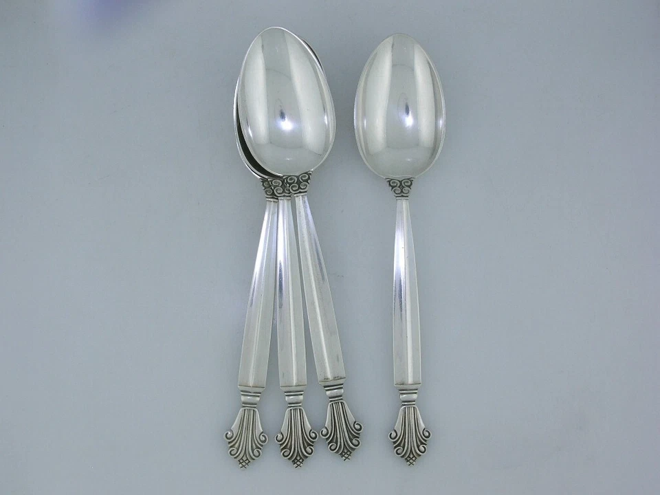 4 чистые чайные ложки GEORG JENSEN 6 1/8 дюйма АКАНТ Дания - Изображение 2 из 4