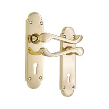 Door Handles Lever on Keyhole Backplate Victorian Scroll Lock Polished Brass Set