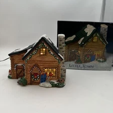 FIBER OPTIC LIGHTS Little Town USA  MOLLY’S LOG CABIN Christmas Village-works