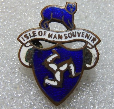 Frühe Isle of Man Souvenir Triskelion / Manx Katze Emaille Pin Anstecker