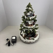 Fiber Optic Tree Hand Crafted Holiday Scenes Lights Up Poly Resin Tested Working