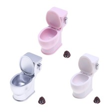 Tiny Poop Flushing Toilet Dollhouses Furniture 1/12 Scale Realistic Bathroom Set
