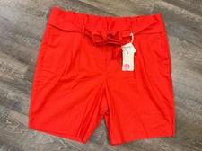 Boden High Waisted Alma Belted Linen Paperbag Shorts Womens 18 Red NWT