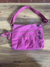 Kipling Bright Pink Nylon Canvas Handbag With Shoulder Strap & Monkey