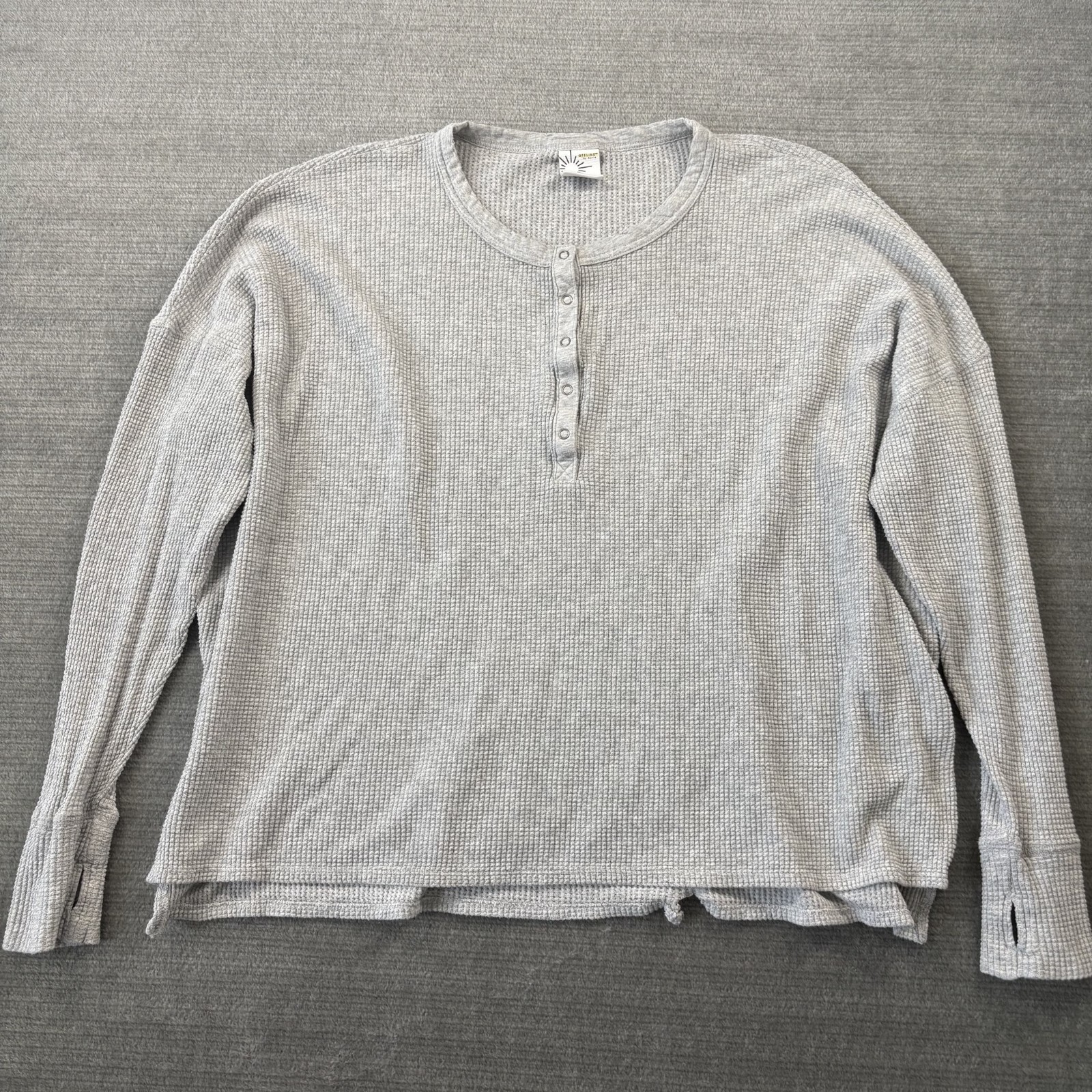 Offline  Aerie Waffle Henley T-Shirt Gray Women’s Large Long Sleeve Oversized