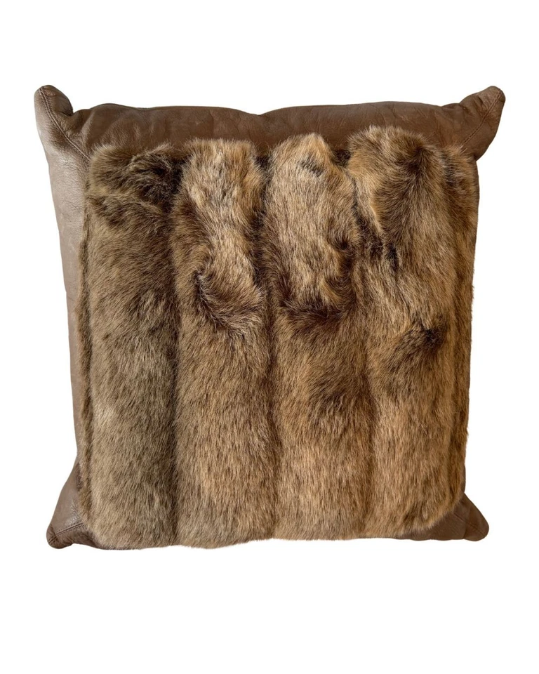 Luxury Faux Fur & Leather Throw Pillow Cover 20x20 - Image 4 of 4