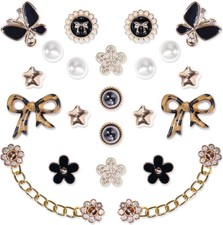 22 Pcs Bling Shoe Charms for Women, Rhinestones Flower Bling Chain Shoes Charms