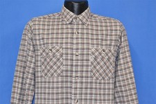 vintage 80s LEVIS FLANNEL BROWN BLUE PLAID BUTTON FRONT MEN'S SHIRT MEDIUM M