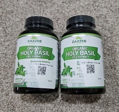 2 Pack, Zazzee ORGANIC HOLY BASIL 120 Vegan Caps Each - Exp 7/2027 - Sealed New 