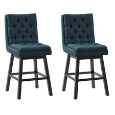CorLiving Leilani Navy Blue Fabric Tufted Counter Height Barstools - Set of 2