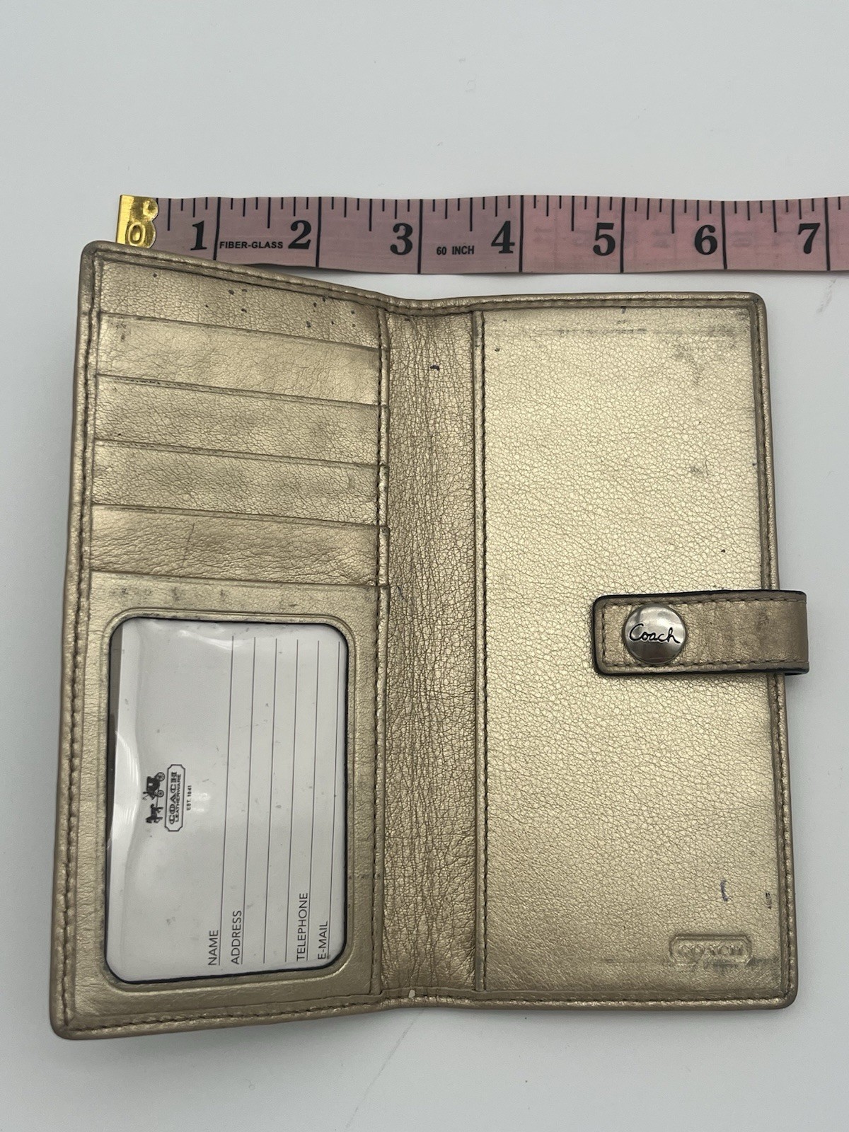 Coach Checkbook Wallet Gold Brown C Jacquard Fabric Snap ID Credit Slips thumbnail 3