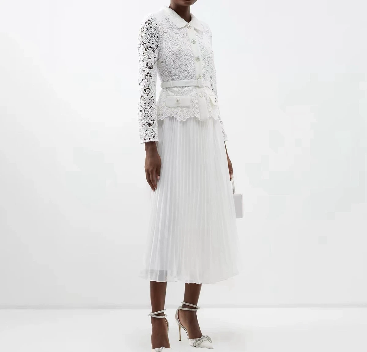 white christmas dresses Self-Portrait - Cream Boucle Bow Detail Midi Dress main image 0
