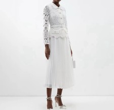 Self-Portrait  White Lace  Peplum Belted Midi Dress