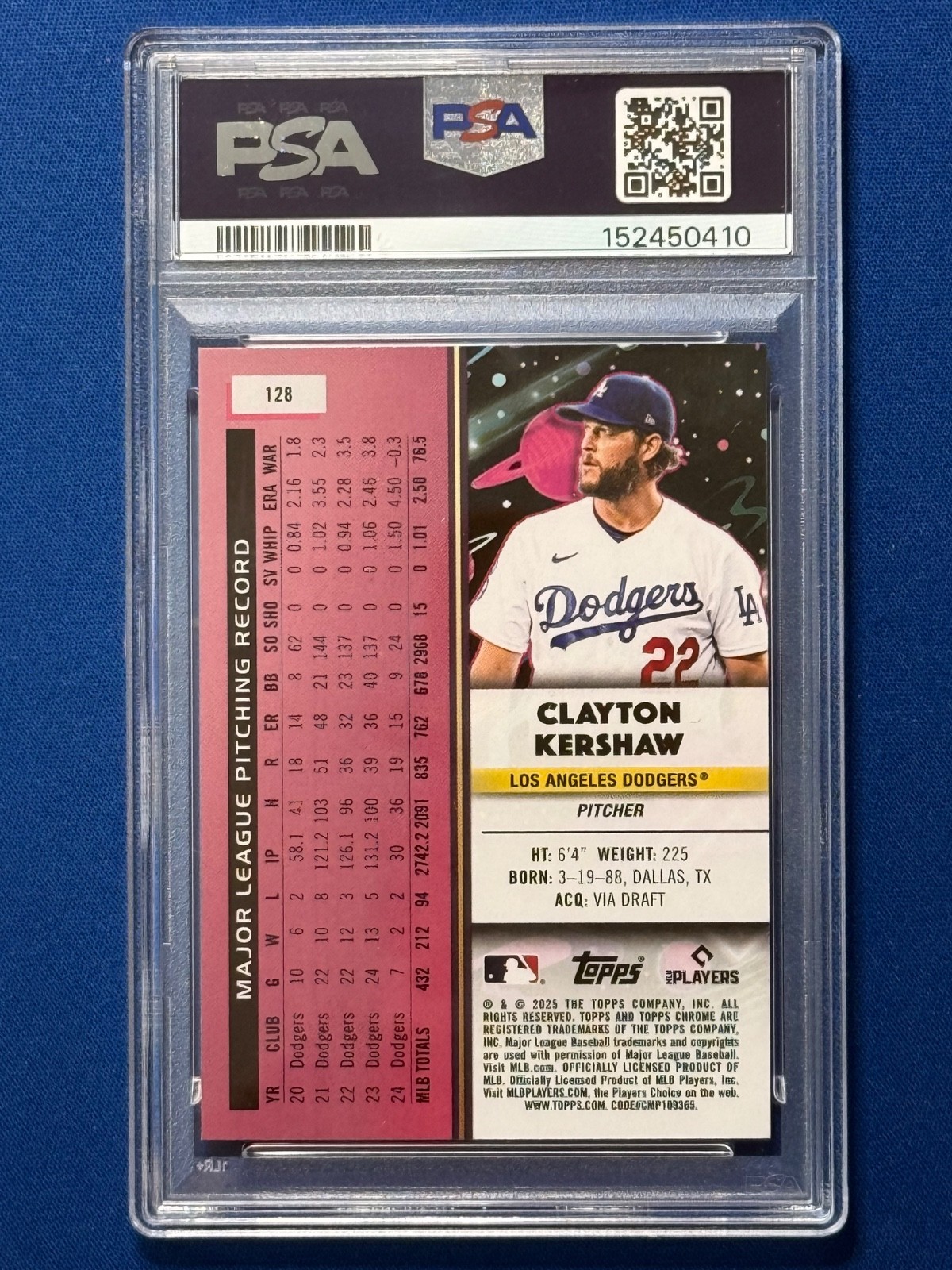 2025 Topps Cosmic Chrome - Clayton Kershaw #128 PSA 8 view 2