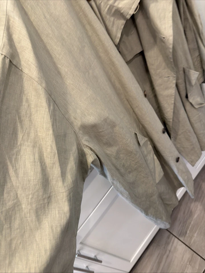 Eskandar Swing Coat Linen Waxed Rain Jacket Beige 1/Small Excellent Condition - Image 3 of 4