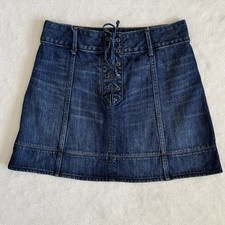 Abercrombie  Fitch Y2K Denim Mini Skirt Womens Size 4 Lace Up Front Blue Jean