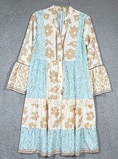 Dress Size M Floral Tiered Button Front Ruffle Hem Bell Sleeve Smocked Peasant