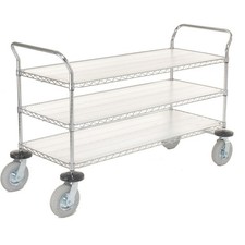 Chrome Wire Shelf Instrument Cart 3 Shelves 1200 Lb. Cap.