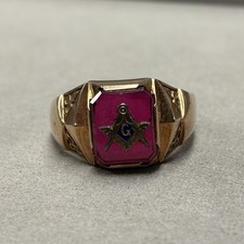 Antique 10k Yellow Gold Masonic Men’s Mason Ring Size 12. 7.39g