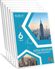 Acrylic Sign Holder 6 Pack 8.5x11 Slant Back Inch Pack of 6 , clear