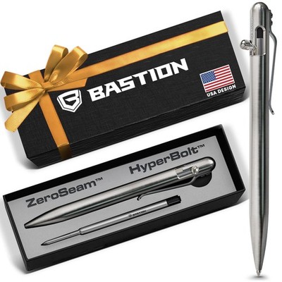 BASTION Slim Stainless Steel Bolt Action Ballpoint Pen Black | CNC EDC Mens Gift